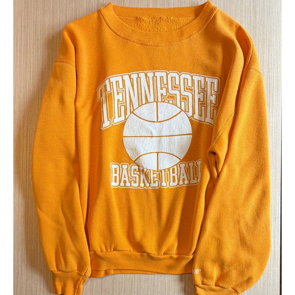 Vtg Bike Tennessee Volunteers Basketball Crewneck Sweatshirt Orange/White 90's
